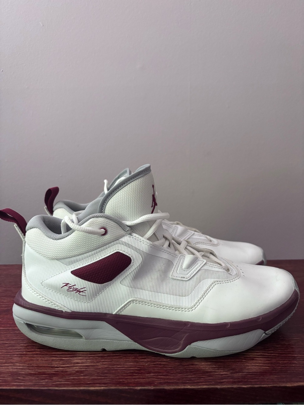 Jordan White and Maroon Mid-Top Basketball Sneakers